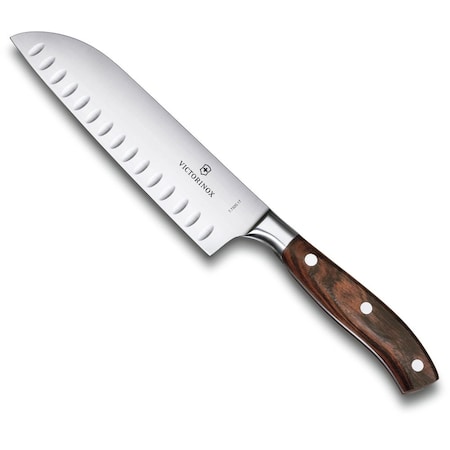 Swiss Army Brands Victorinox Kitchen Grand Maitre Santoku 7In Granton Blade, 10.75In Width At Handle Wood Packaged VIC-7.7320.17G